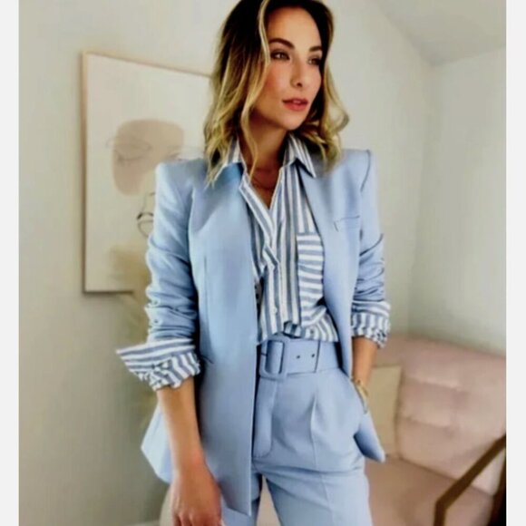 Zara Bloggers Fav Lapelless Fitted Blazer Blue M - Picture 10 of 16